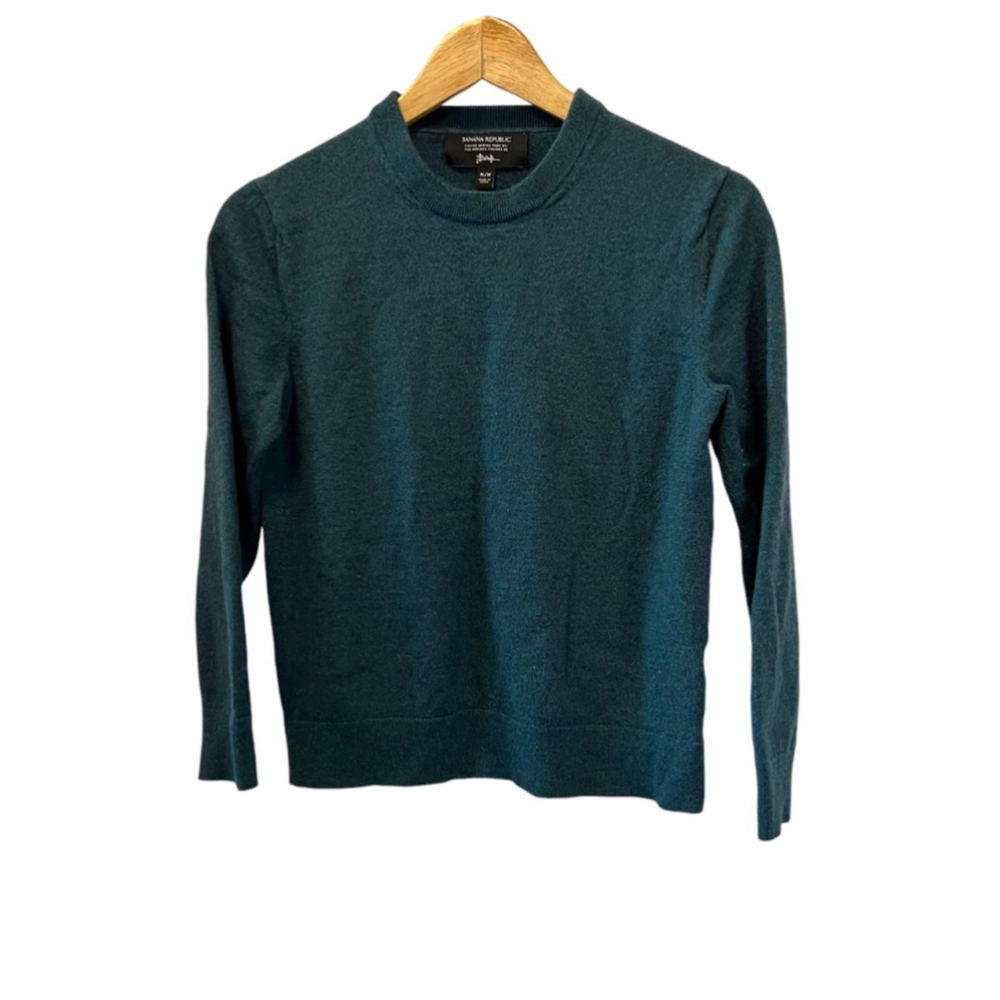 BANANA REPUBLIC 100% Fine Merino Wool Teal Crew Neck Short Pullover Knit Sweater